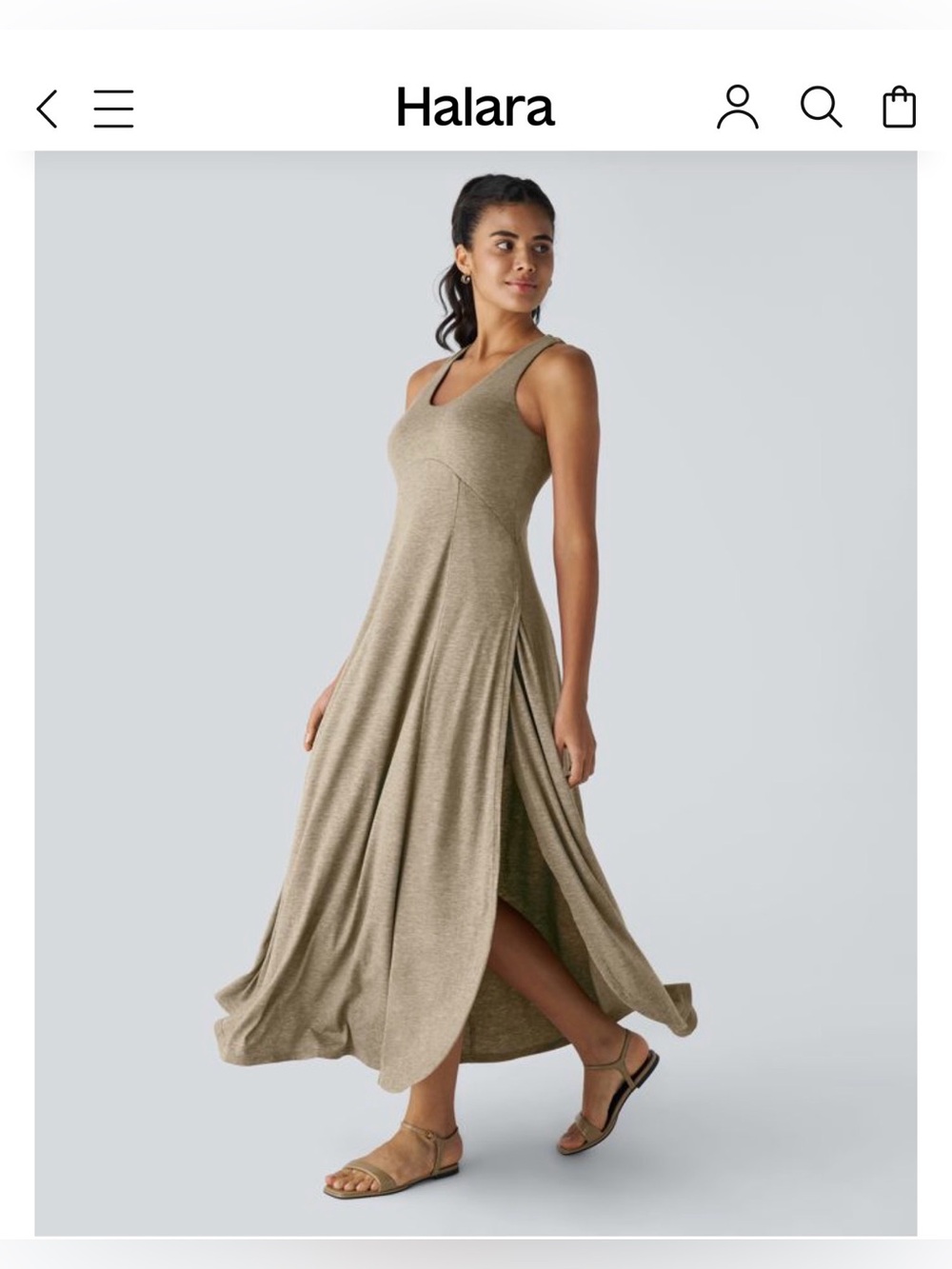 HALARA Taupe-Blend Sleeveless Maxi Dress with Side Slits